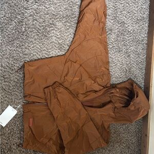 Rust Brown Hooded Windbreaker Jacket